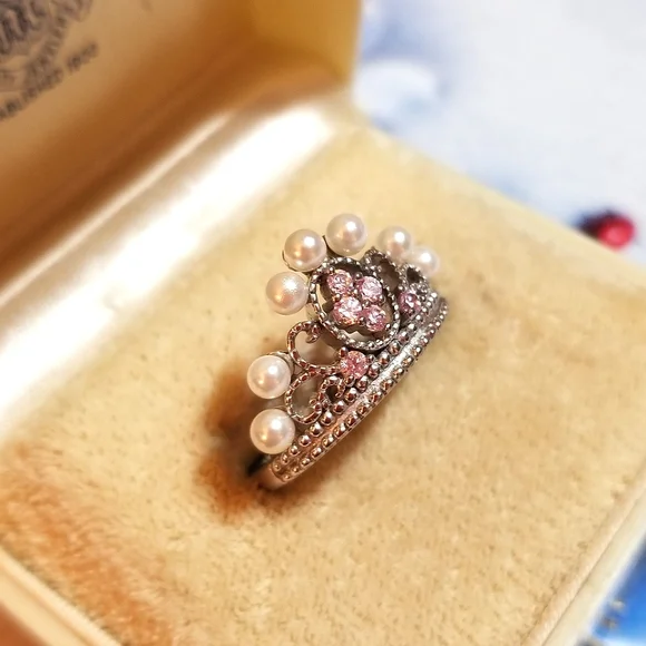 Vintage Pink Sapphire Seed Pearl Crown Ring - Picture 3 of 7